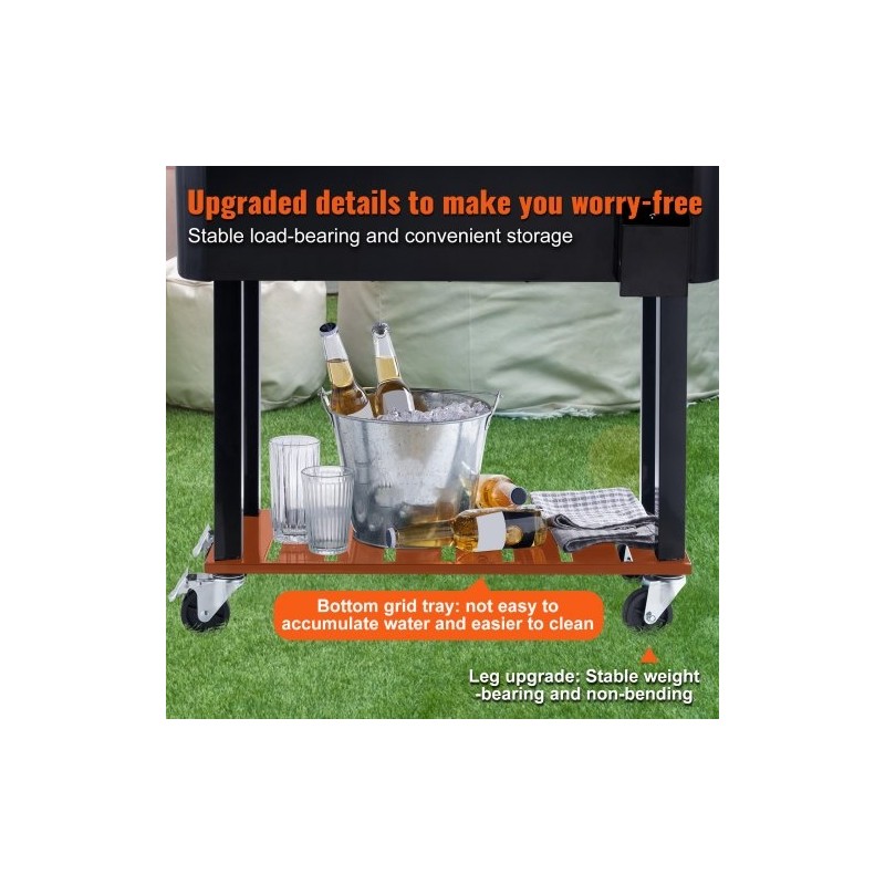 Liikuteltava juomajäähdytin 75,7 l teräsrunko musta pyörillä pullonavaajalla