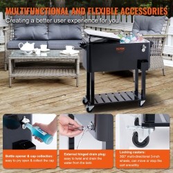 Liikuteltava juomajäähdytin 75,7 l teräsrunko musta pyörillä pullonavaajalla