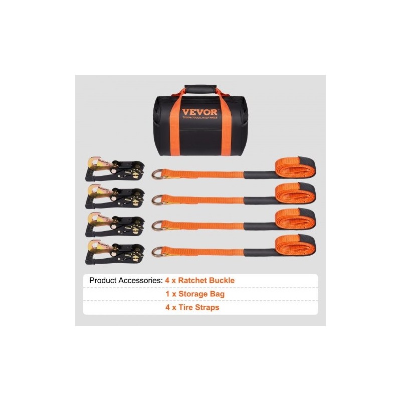 Räikkäkiinnityshihnat polyesteri leveys 2 tuumaa pituus 120 tuumaa 4 kpl ajoneuvojen kuljetukseen