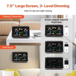 Sääasema 7,5 tuuman värinäytöllä langaton sisäanturi ja ulkoanturi atomikello kolmiportainen taustavalo