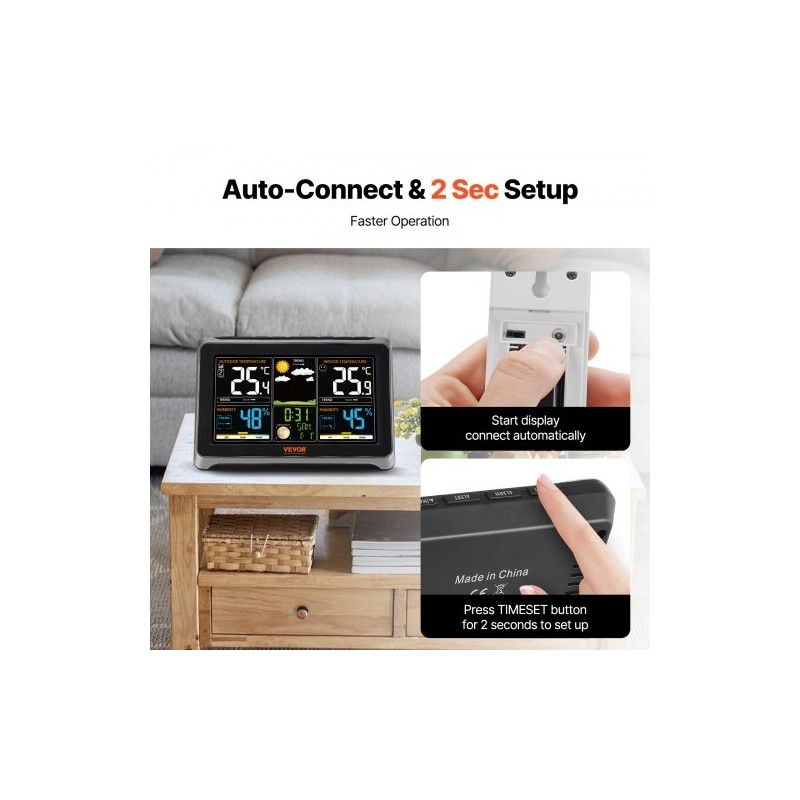 Sääasema 7,5 tuuman värinäytöllä langaton sisäanturi ja ulkoanturi atomikello kolmiportainen taustavalo