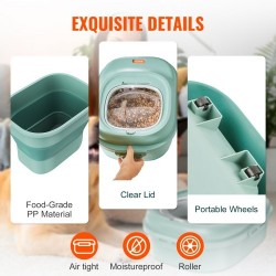 Taittuva lemmikinruokasäiliö 25 l PP ja TRP vihreä tiivis kansi pohjarullilla