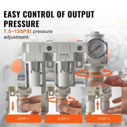 Paineilmasuodatin ja paineensäädin 3/8 NPT kaksivaiheinen 5μm messinkinen suodatinelementti polykarbonaattikulho