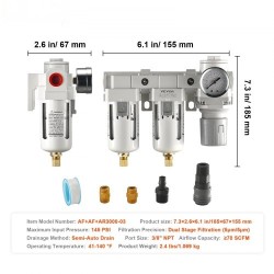 Paineilmasuodatin ja paineensäädin 3/8 NPT kaksivaiheinen 5μm messinkinen suodatinelementti polykarbonaattikulho