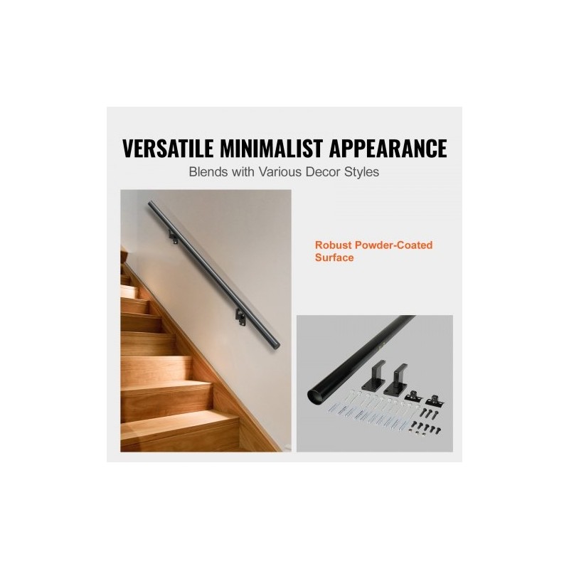 Seinäkiinnitteinen alumiinikaide portaisiin alumiiniseos 1524 mm 199,6 kg kantavuus musta asennussarja