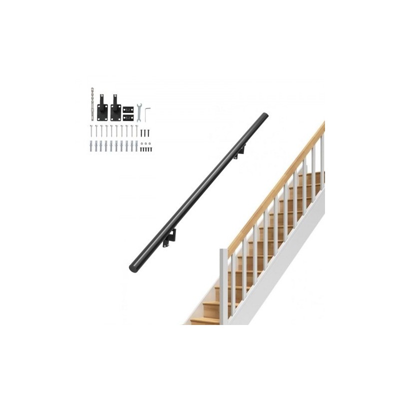 Seinäkiinnitteinen alumiinikaide portaisiin alumiiniseos 1524 mm 199,6 kg kantavuus musta asennussarja