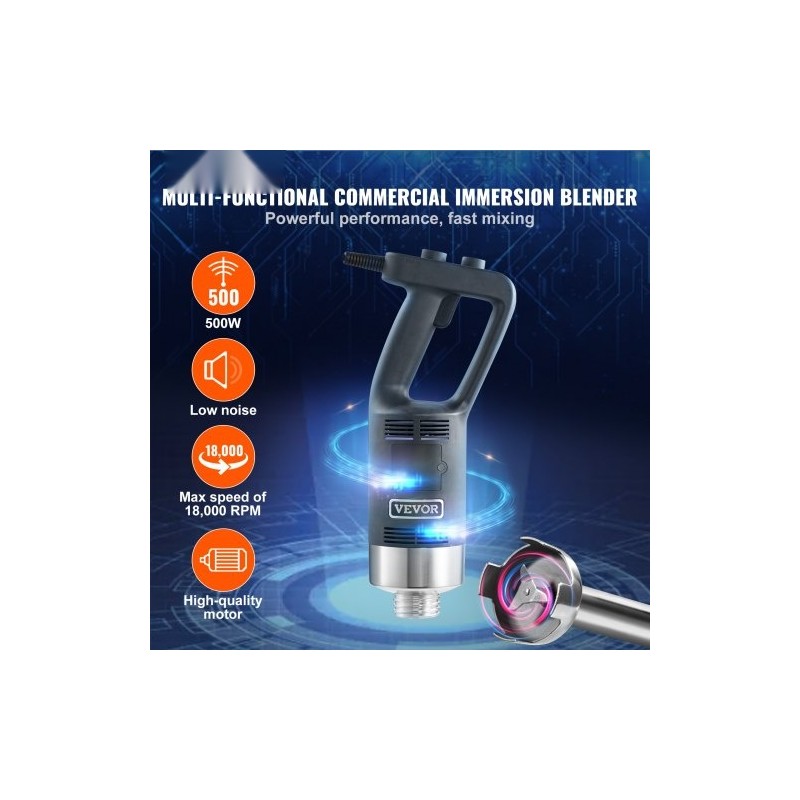 Sauvasekoitin 500W ammattikäyttöön säädettävällä nopeudella 304-ruostumattomasta teräksestä keittoihin ja smoothieihin