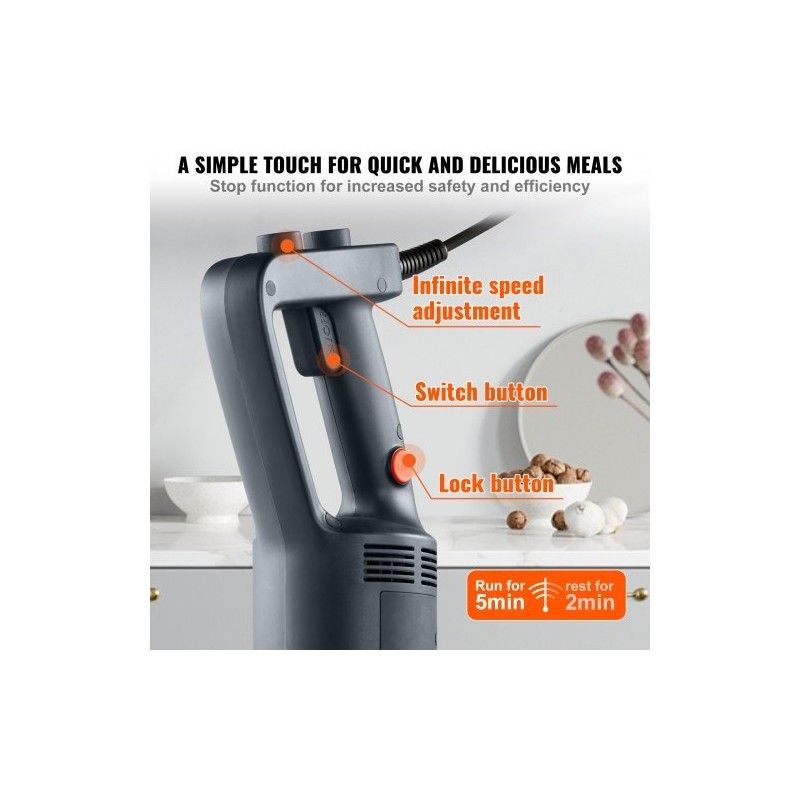 Sauvasekoitin 500W ammattikäyttöön säädettävällä nopeudella 304-ruostumattomasta teräksestä keittoihin ja smoothieihin