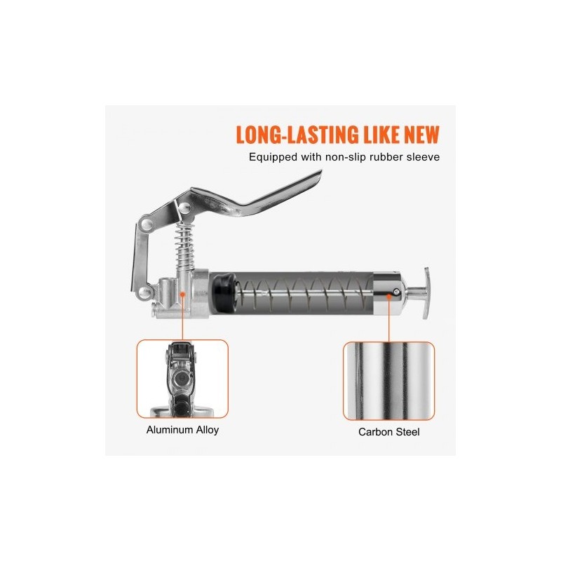 Pistoolikahvainen rasvaprässi hiiliteräs alumiiniseos 120 cm3 korkeapaineinen joustavalla letkulla