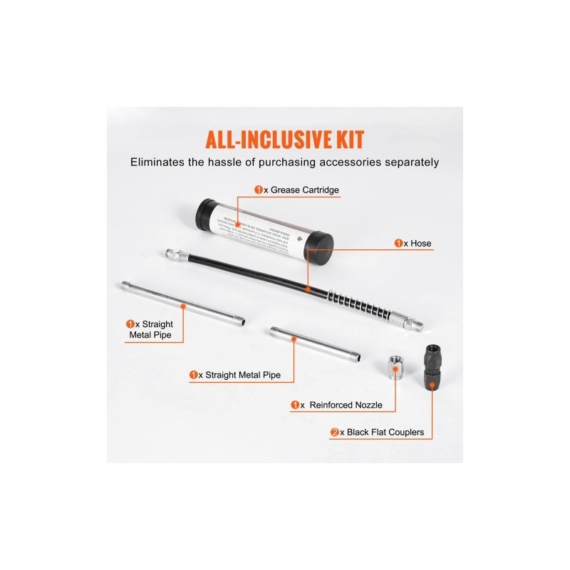 Pistoolikahvainen rasvaprässi hiiliteräs alumiiniseos 120 cm3 korkeapaineinen joustavalla letkulla