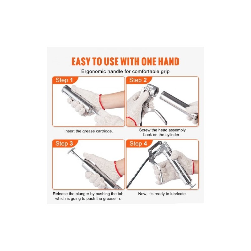 Pistoolikahvainen rasvaprässi hiiliteräs alumiiniseos 120 cm3 korkeapaineinen joustavalla letkulla