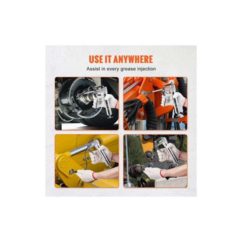 Pistoolikahvainen rasvaprässi hiiliteräs alumiiniseos 120 cm3 korkeapaineinen joustavalla letkulla