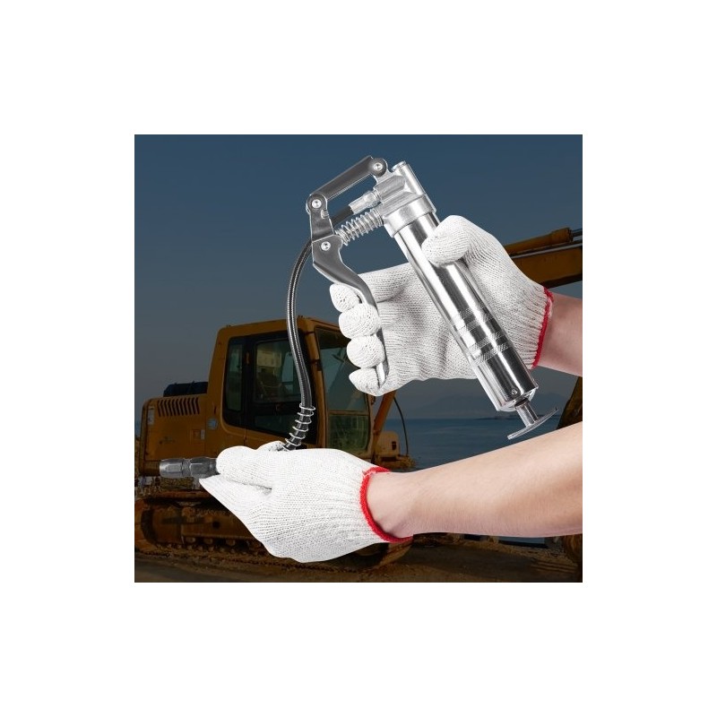 Pistoolikahvainen rasvaprässi hiiliteräs alumiiniseos 120 cm3 korkeapaineinen joustavalla letkulla