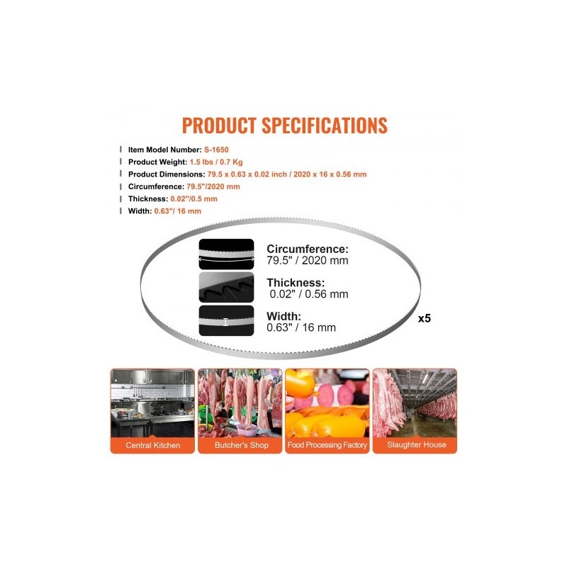 Lihabandsausterä hiiliteräs 2020x16x0,56 mm 5 kpl lihan ja luiden leikkaamiseen