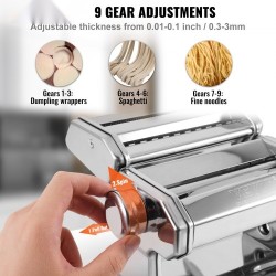 Sähköinen pastakone 430-ruostumatonta terästä 9 säädettävää paksuutta kahdella leveydellä