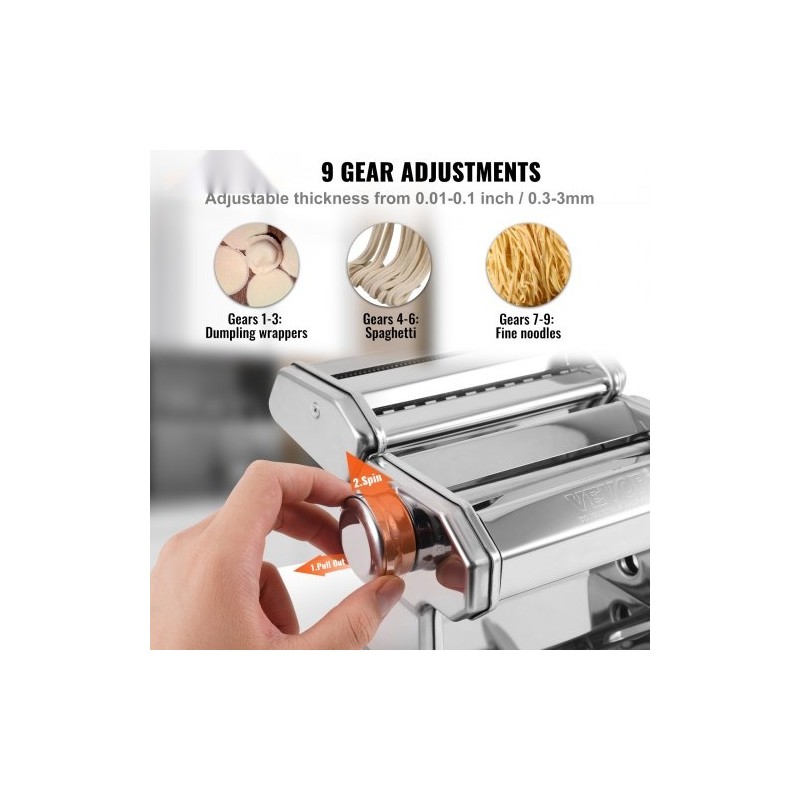 Sähköinen pastakone 430-ruostumatonta terästä 9 säädettävää paksuutta kahdella leveydellä