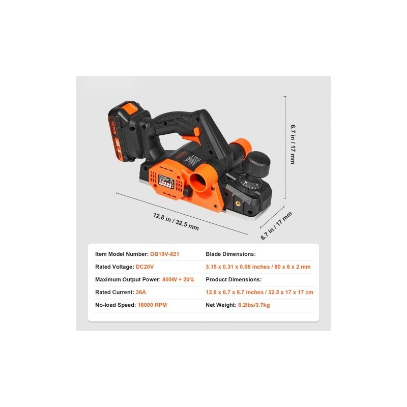 Johdoton sähköhöylä 82,5mm höyläysleveys 2mm syvyys kestävät terät kaksisuuntainen purunpoisto
