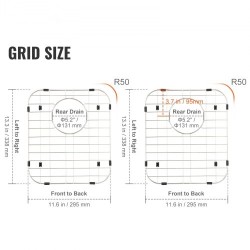 Allassuojaritilä 304-ruostumatonta terästä 338 x 295 mm R50-kulmasäde 2 kpl keittiöaltaaseen