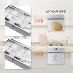 Allassuojaritilä 304-ruostumatonta terästä 338 x 295 mm R50-kulmasäde 2 kpl keittiöaltaaseen