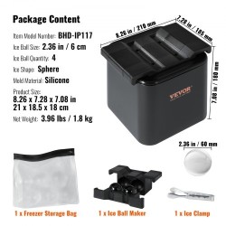 Jääpallomuotti silikoninen 4 kappaletta halkaisija 6 cm kirkkaat jääpallot säilytyspussi jääpihdit