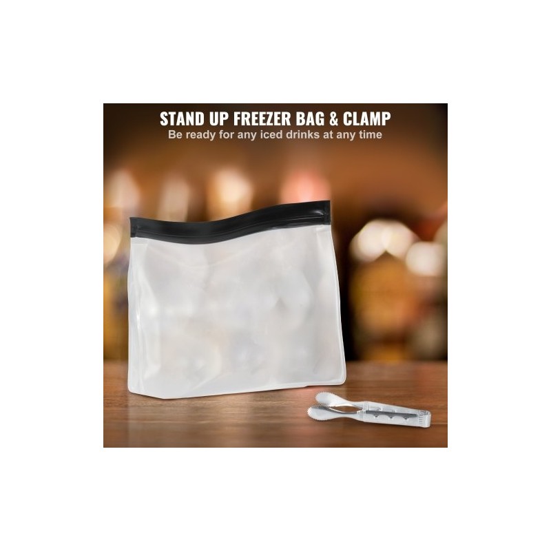 Silikoninen jääpallomuotti kaksi kuuden senttimetrin kirkasta palloa säilytyspussilla ja pihdeillä