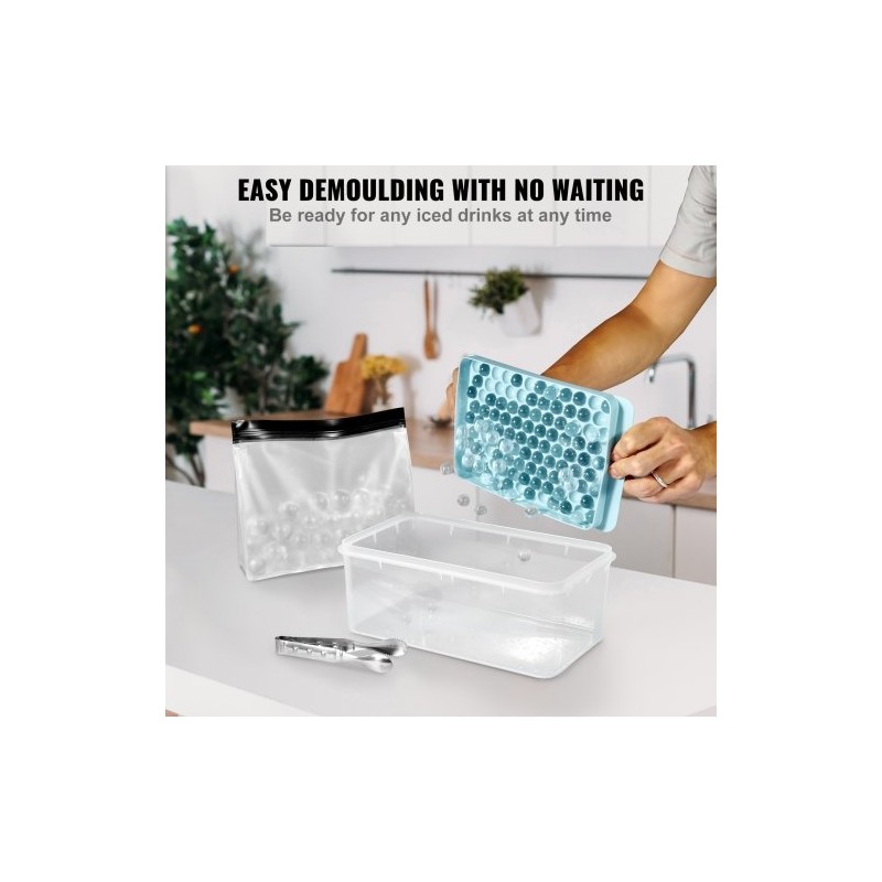 Silikoninen pyöreä jääpallomuottisetti 2 kpl kannella pinottava 104 pientä ja 33 suurta