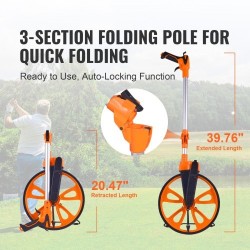 Mittapyörä ABS ja alumiinioksidi teleskooppivarrella 317,5 mm mittausalue 0–9999,9 m mekaanisella laskurilla