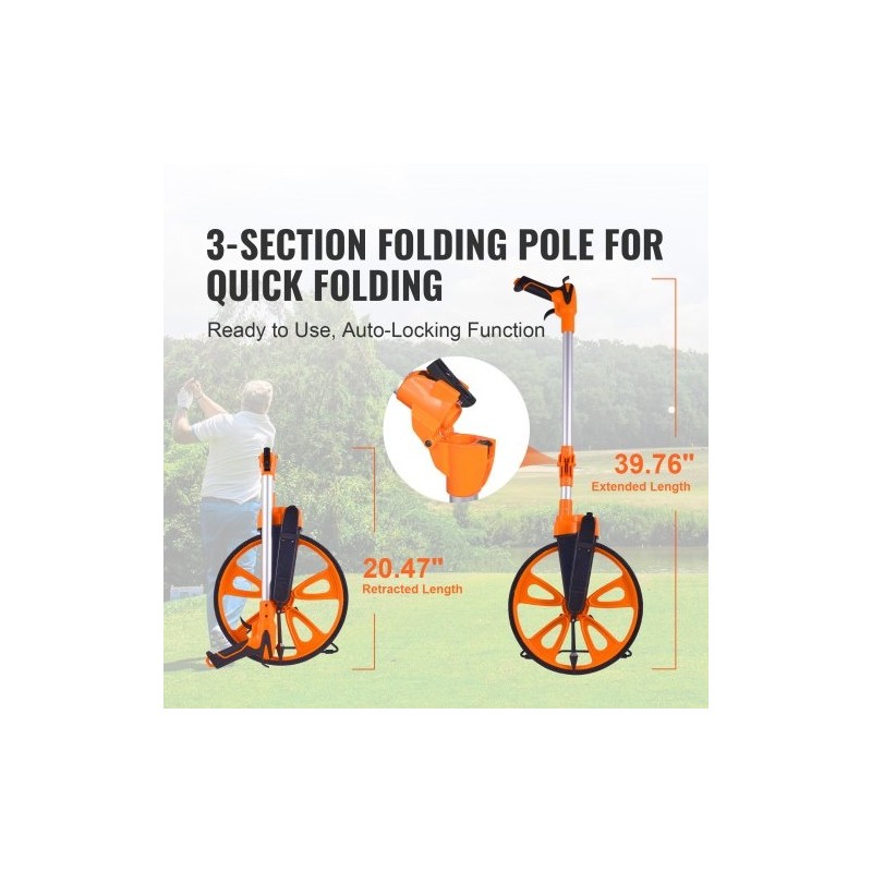 Mittapyörä ABS ja alumiinioksidi teleskooppivarrella 317,5 mm mittausalue 0–9999,9 m mekaanisella laskurilla