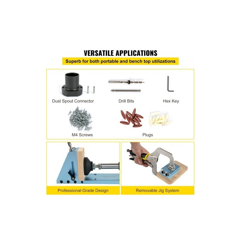 Taskureikäporausjigi eloksoitu alumiini 2 porareikää säädettävä syvyys pölynpoistoliitännällä