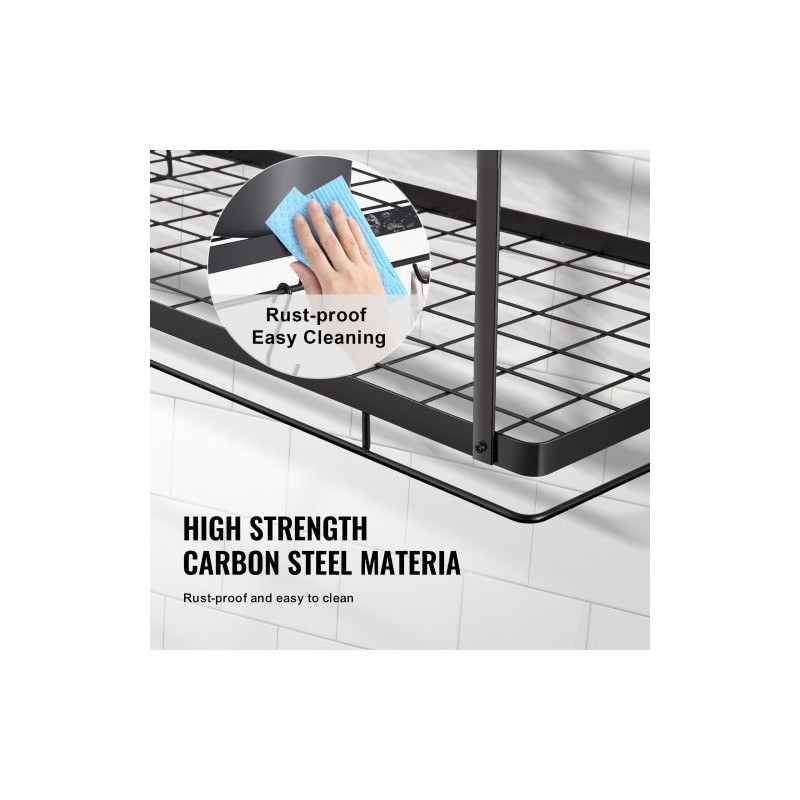 Seinäasennettava hiiliteräksinen kattila ja pannuhylly 762 mm 12 S-koukkua 24,9 kg kantavuus