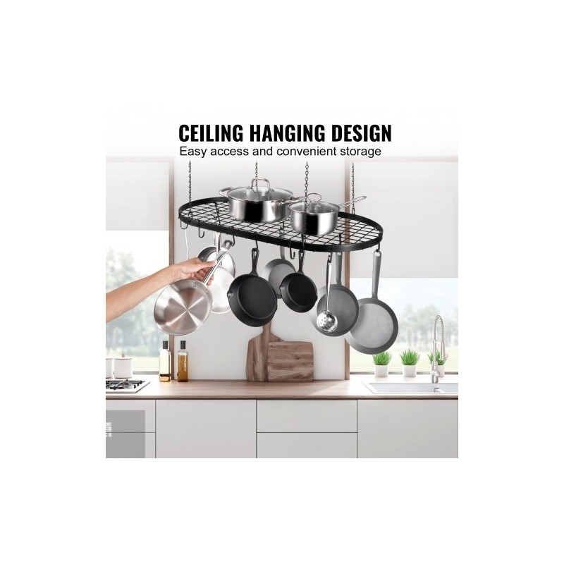 Kattoon asennettava hiiliteräksinen 32 tuuman kattilateline 36 kg kantokyky 12 S-koukkua