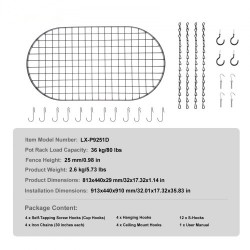 Kattoon asennettava hiiliteräksinen 32 tuuman kattilateline 36 kg kantokyky 12 S-koukkua