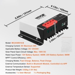 MPPT-lataussäädin 30A 12V ja 24V automaattinen tunnistus Bluetooth-moduulilla 98% hyötysuhde