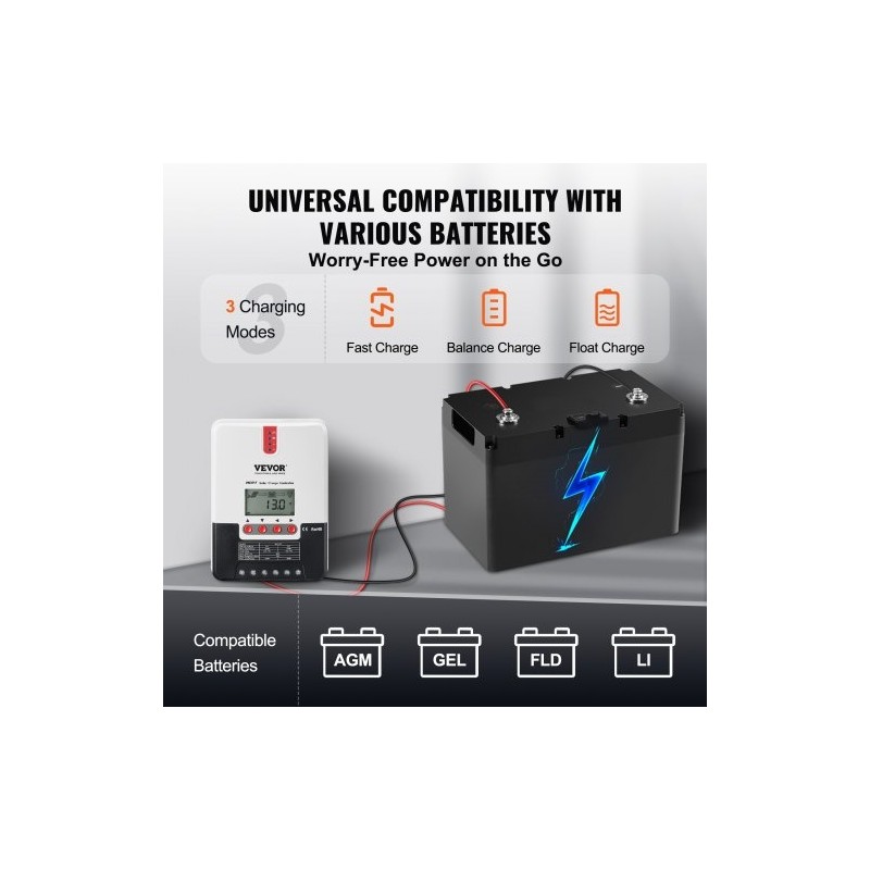MPPT-lataussäädin 20 A 12V/24V automaattinen LCD-näytöllä lämpötilakompensoinnilla AGM-, geeli- ja litiumakuille