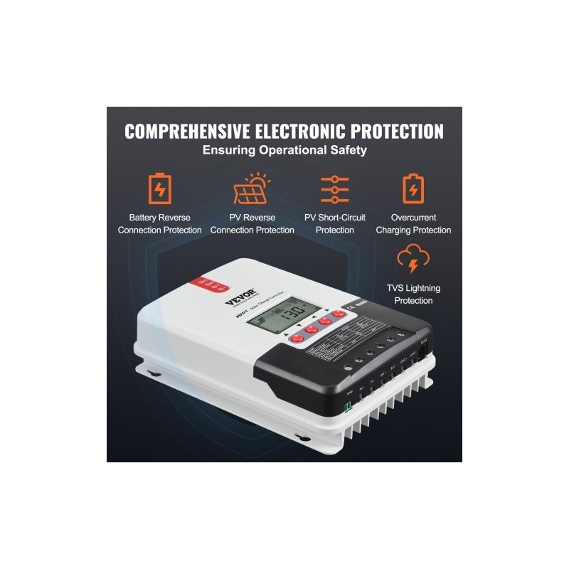 MPPT-lataussäädin 20 A 12V/24V automaattinen LCD-näytöllä lämpötilakompensoinnilla AGM-, geeli- ja litiumakuille