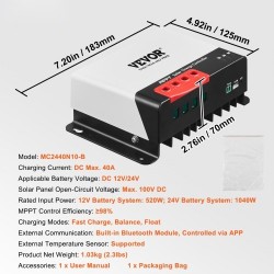 Aurinkolataussäädin MPPT 40A 12V/24V automaattinen Bluetooth AGM Geeli Litium