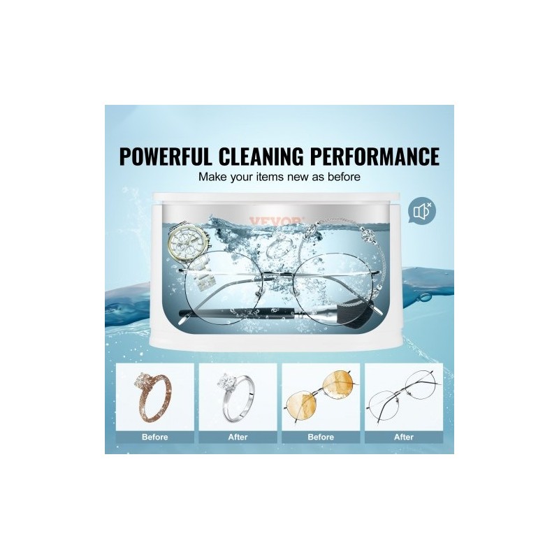 Ultraäänipesuri 625 ml kosketusohjauksella kompakti korujen silmälasien ja kellojen puhdistukseen