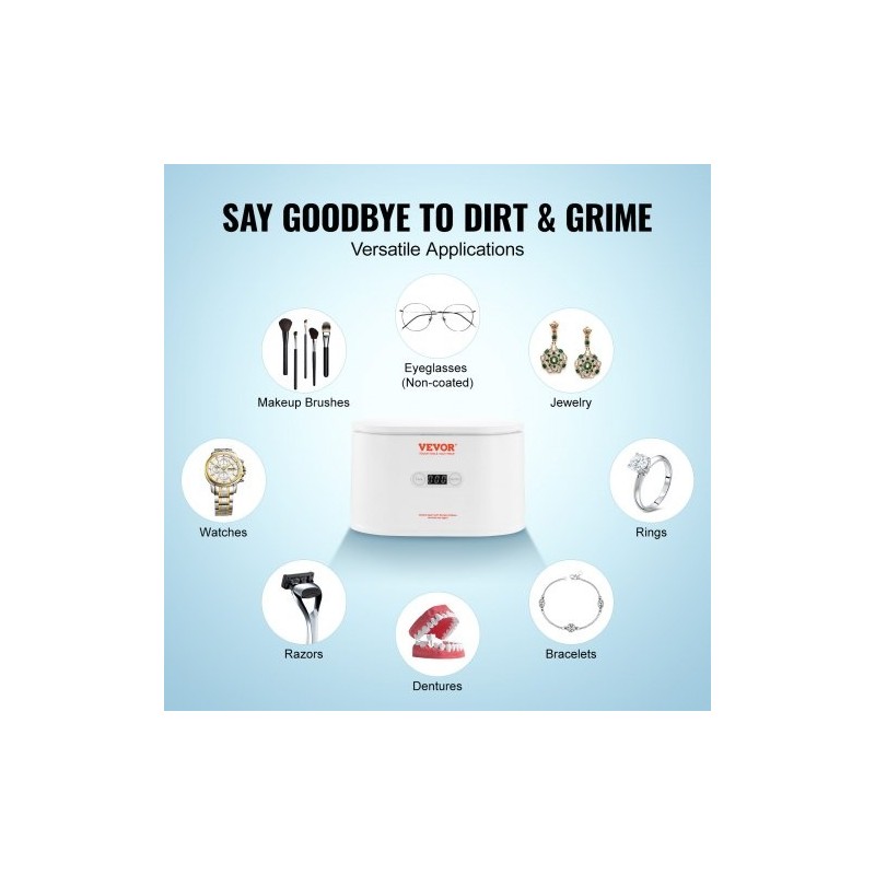 Ultraäänipesuri 625 ml kosketusohjauksella kompakti korujen silmälasien ja kellojen puhdistukseen