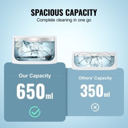 Ultraäänipesuri 625 ml kosketusohjauksella kompakti korujen silmälasien ja kellojen puhdistukseen