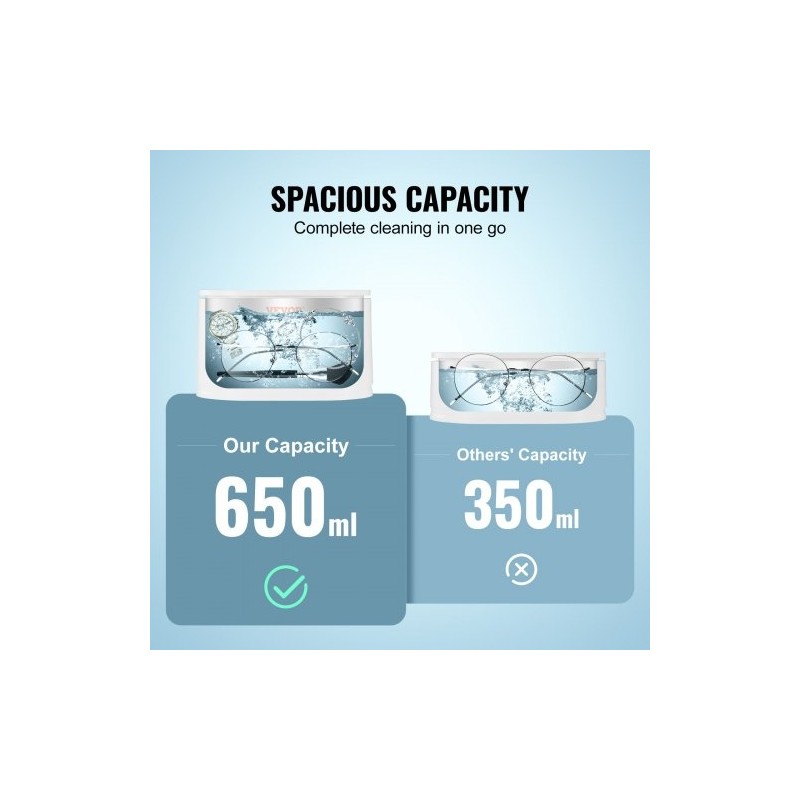Ultraäänipesuri 625 ml kosketusohjauksella kompakti korujen silmälasien ja kellojen puhdistukseen