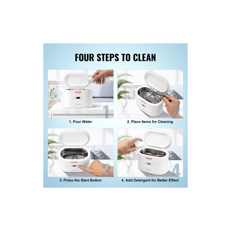 Ultraäänipesuri 625 ml kosketusohjauksella kompakti korujen silmälasien ja kellojen puhdistukseen