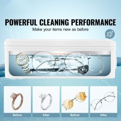 Ultraäänipuhdistin 470 ml kompakti 4 ajastintilaa mukana puhdistuskori koruille ja silmälaseille