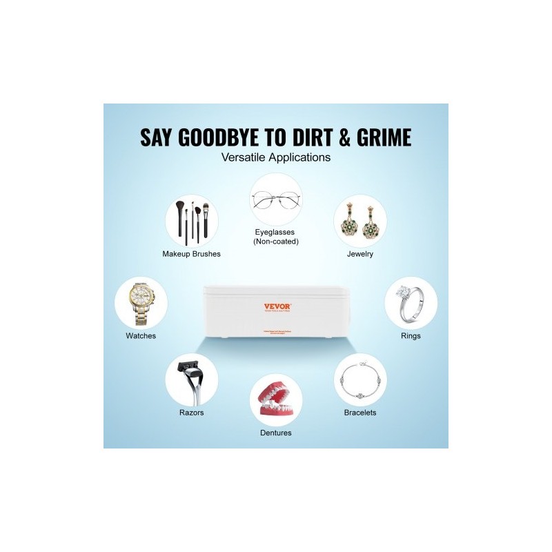 Ultraäänipuhdistin 470 ml kompakti 4 ajastintilaa mukana puhdistuskori koruille ja silmälaseille