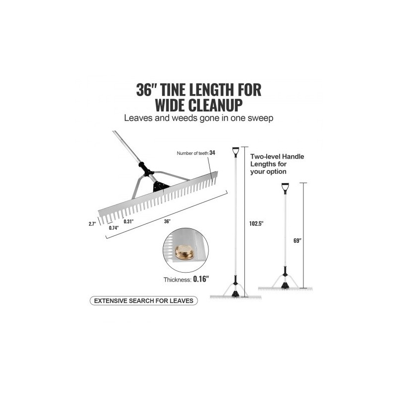 Maisemaharava alumiiniseos 915 mm harapää säädettävä 2600 mm varsi kelluke köysi