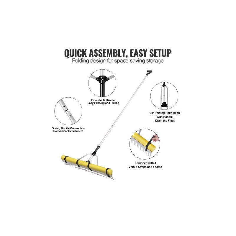 Maisemaharava alumiiniseos 915 mm harapää säädettävä 2600 mm varsi kelluke köysi