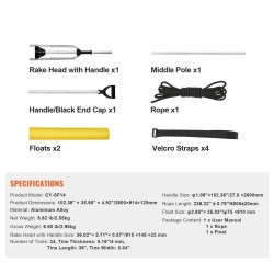 Maisemaharava alumiiniseos 915 mm harapää säädettävä 2600 mm varsi kelluke köysi