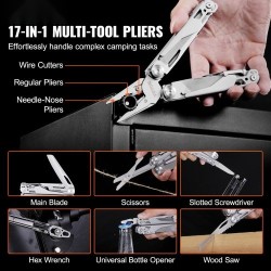 17-in-1-monitoimityökalu 440A-ruostumattomasta teräksestä automaattisella lukolla kotelo ja taskuklipsi