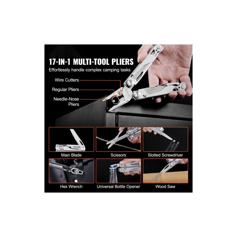 17-in-1-monitoimityökalu 440A-ruostumattomasta teräksestä automaattisella lukolla kotelo ja taskuklipsi