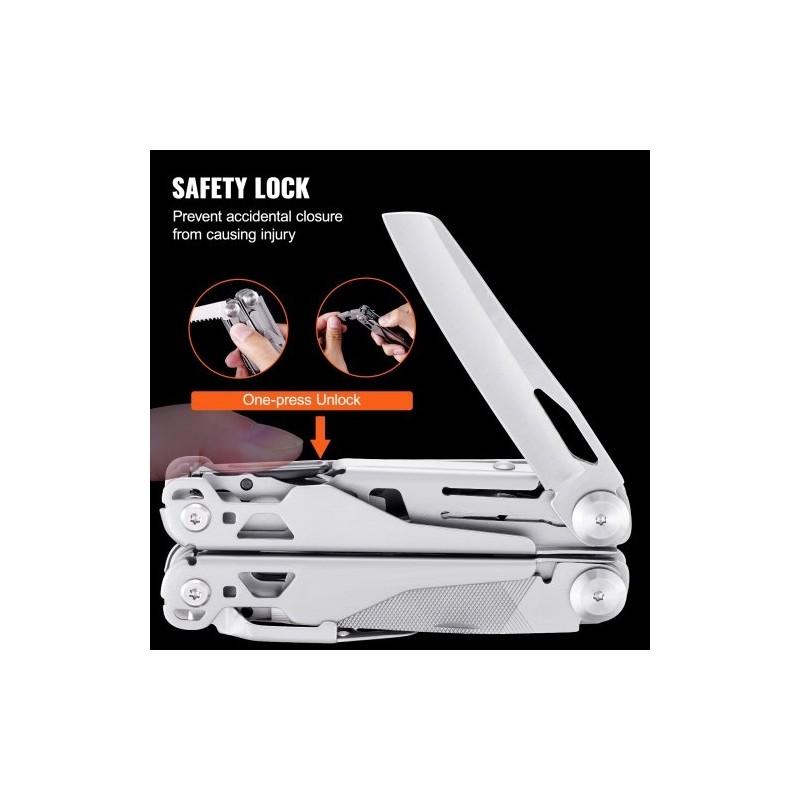 17-in-1-monitoimityökalu 440A-ruostumattomasta teräksestä automaattisella lukolla kotelo ja taskuklipsi