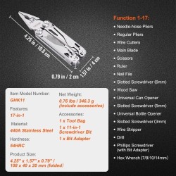 17-in-1-monitoimityökalu 440A-ruostumattomasta teräksestä automaattisella lukolla kotelo ja taskuklipsi